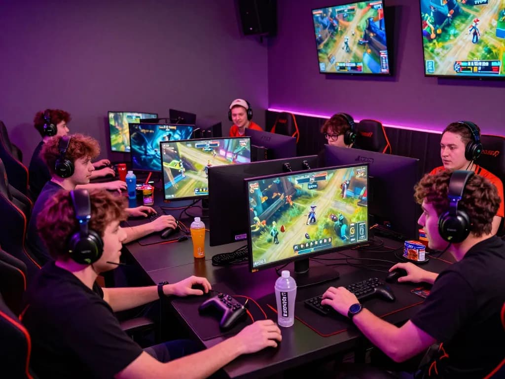 Exciting gaming atmosphere with players enjoying B52 games in a modern eSports arena