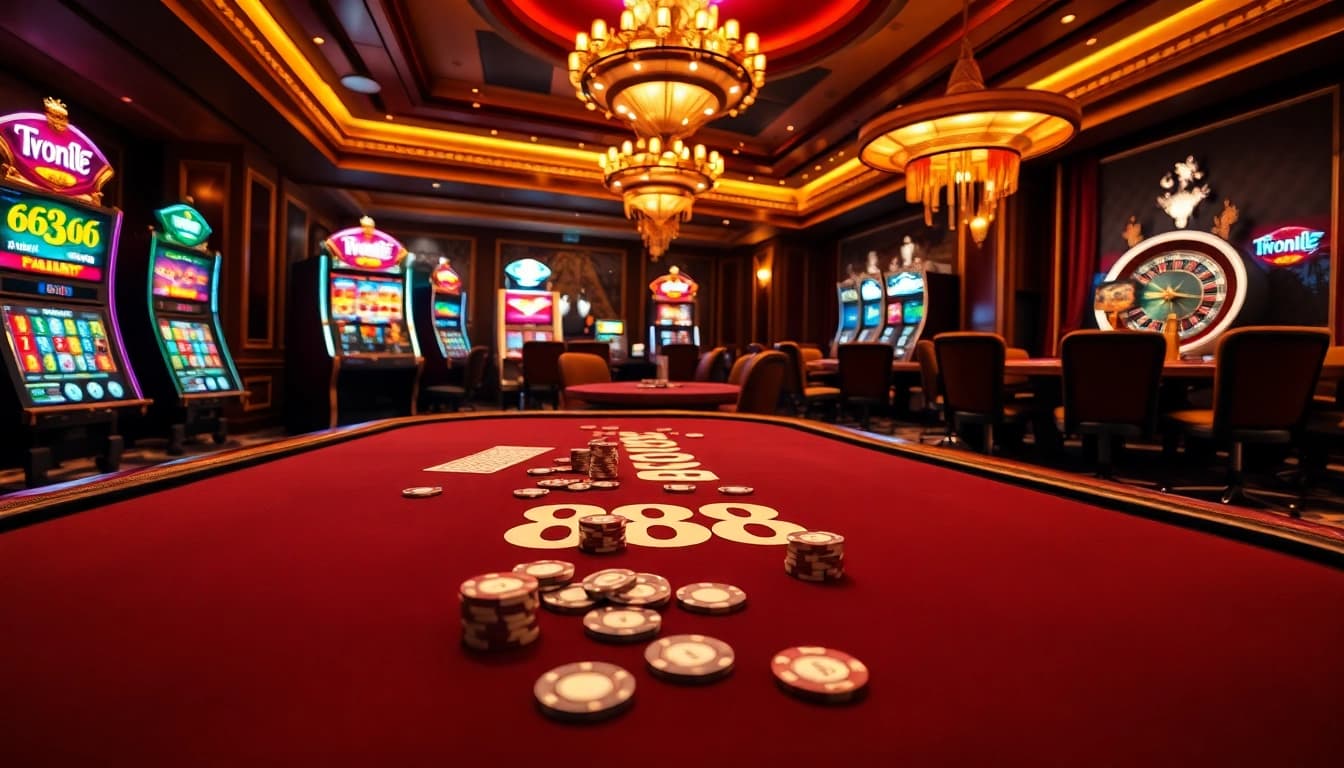 Experience the thrill at 888b's luxurious casino with vibrant slot machines and high-stakes gaming.