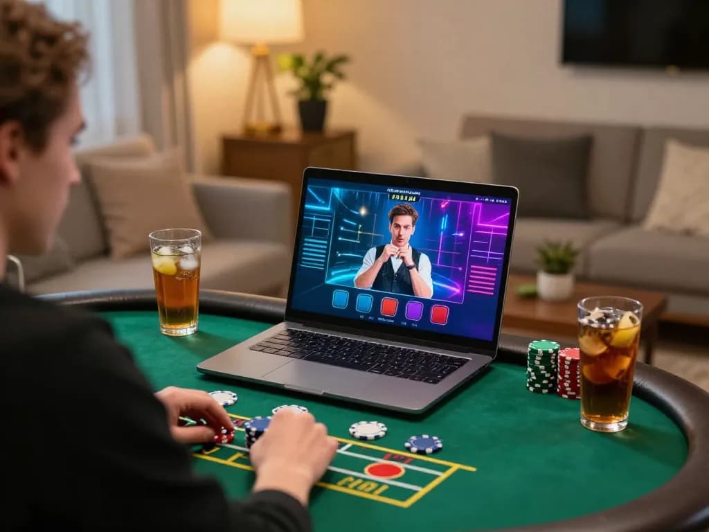 MM 88 player enjoying a live dealer game on laptop in cozy home setup.