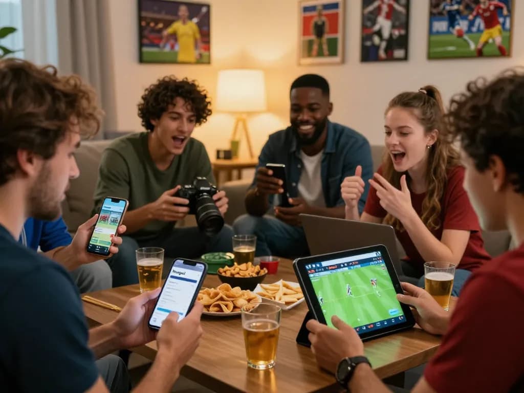 Soccer fans engaging with Nowgoal for live betting updates and scores in a vibrant atmosphere.