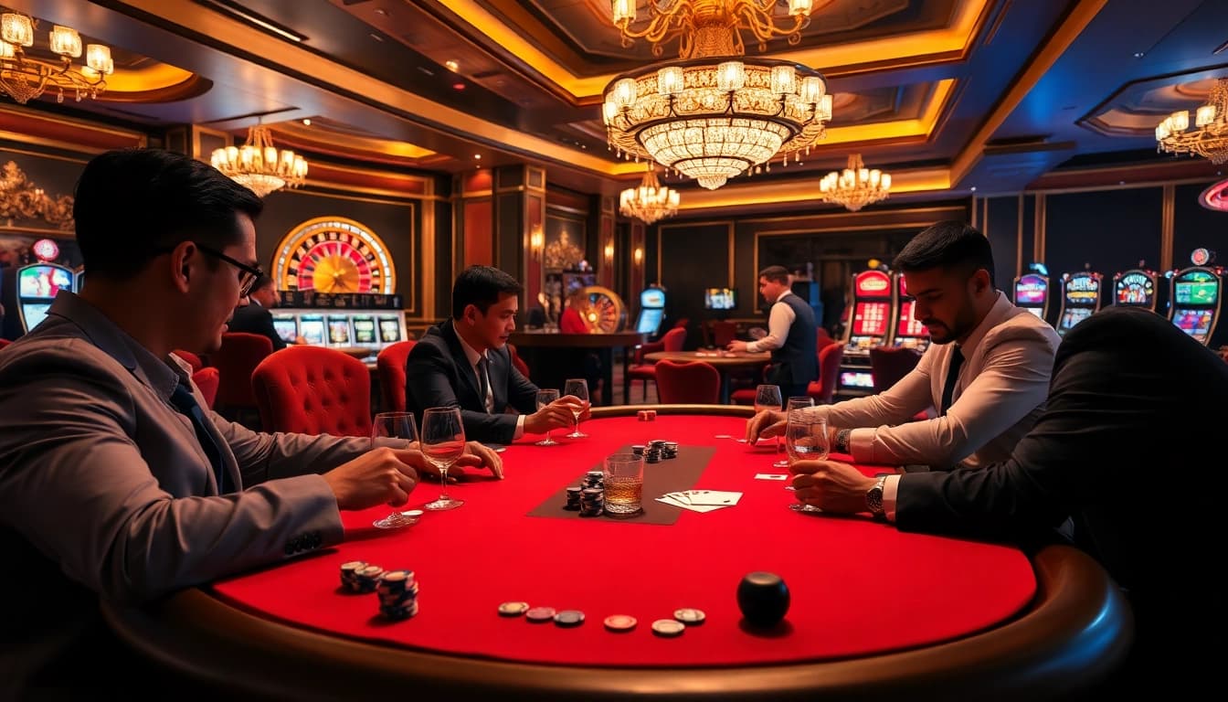 High-stakes poker game at a luxurious casino with เว็บตรง soibet atmosphere.