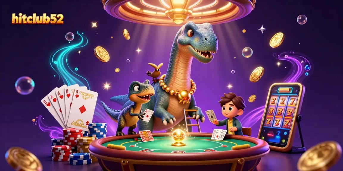 Experience thrilling gameplay at hitclub52 with a giant brontosaurus and clever raptor in a vibrant casino.