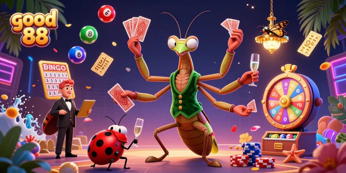 Engage with good 88 in this dynamic casino scene filled with vibrant lottery elements.