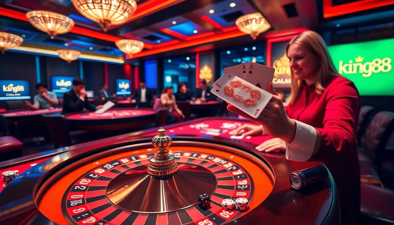 Experience high-stakes gaming action at king88 casino with vibrant tables and engaging players.