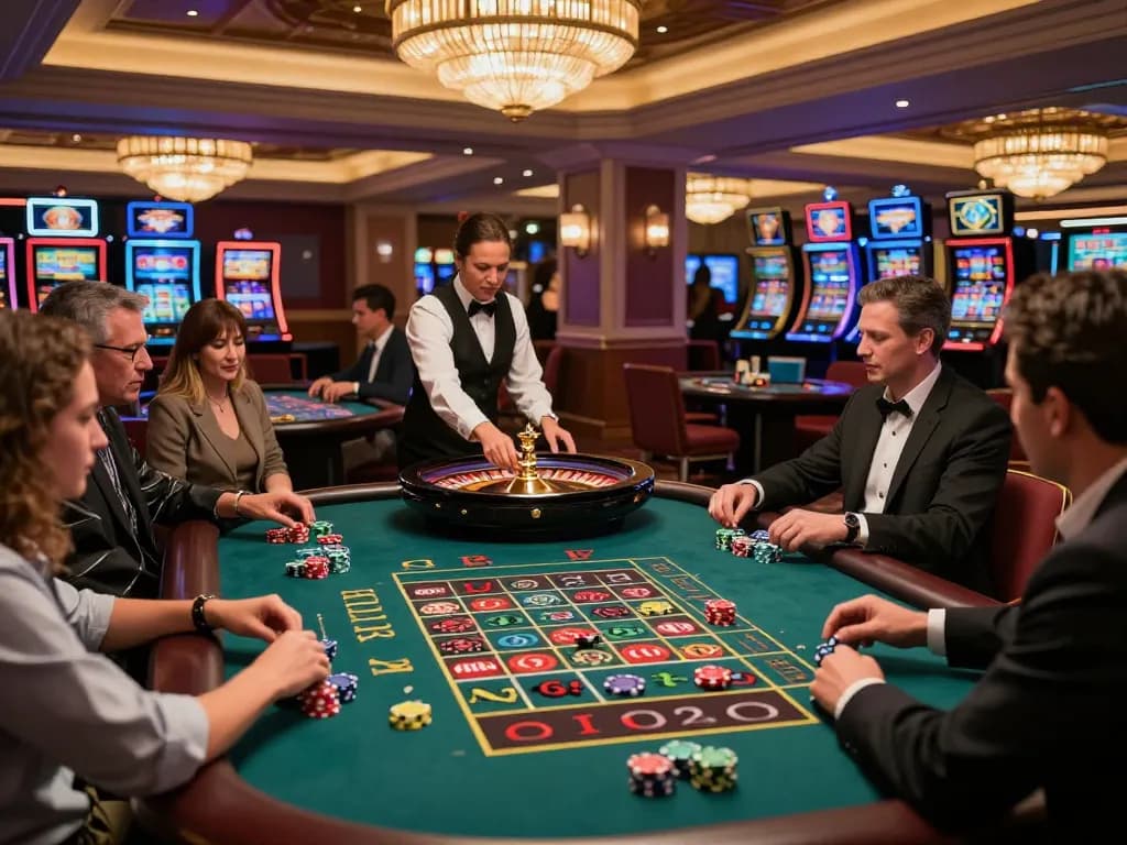 Players engage in thrilling roulette gameplay at a TG88 casino, chips placed strategically on the table.