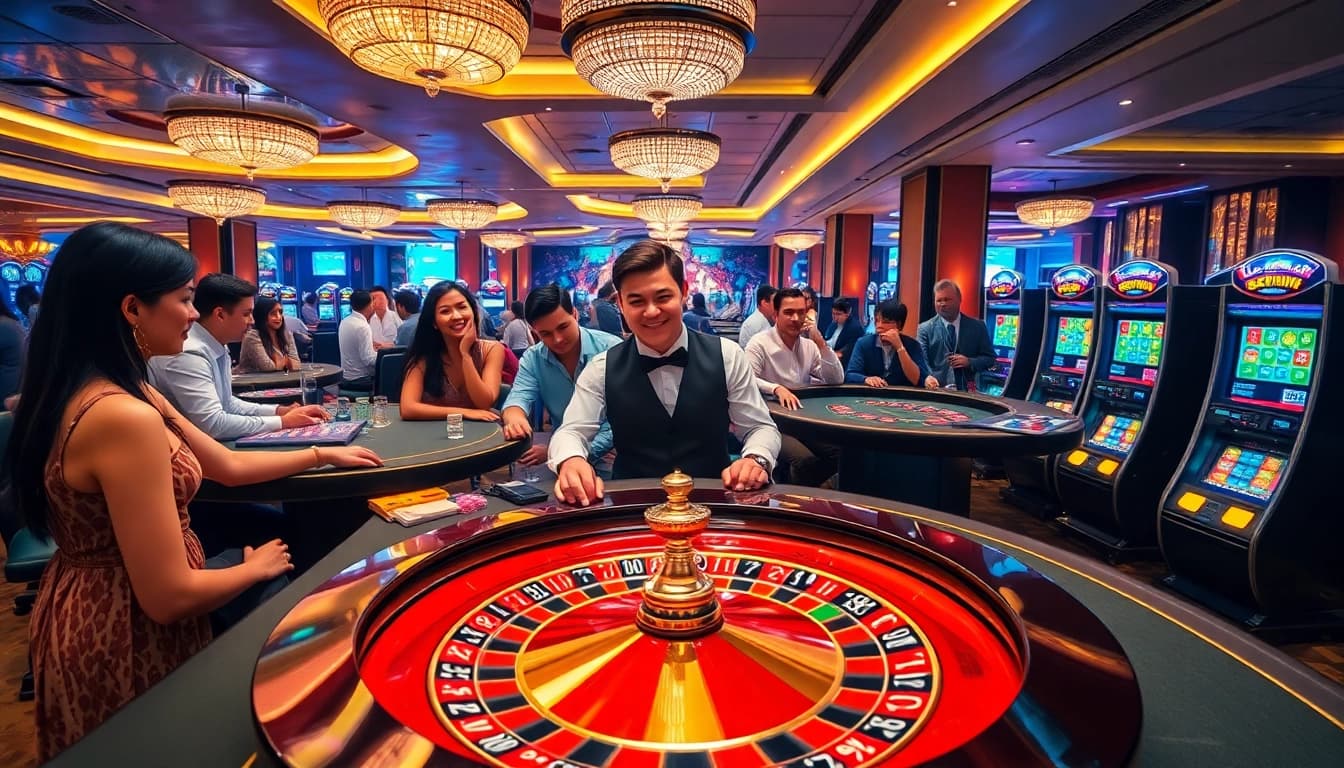 Players experiencing excitement at 33Win's vibrant casino table games and roulette.