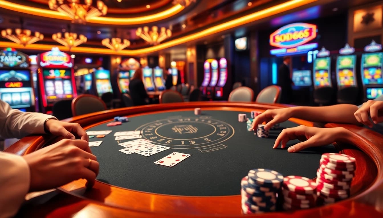 SODO66 players engaging in a thrilling blackjack game at an upscale casino.