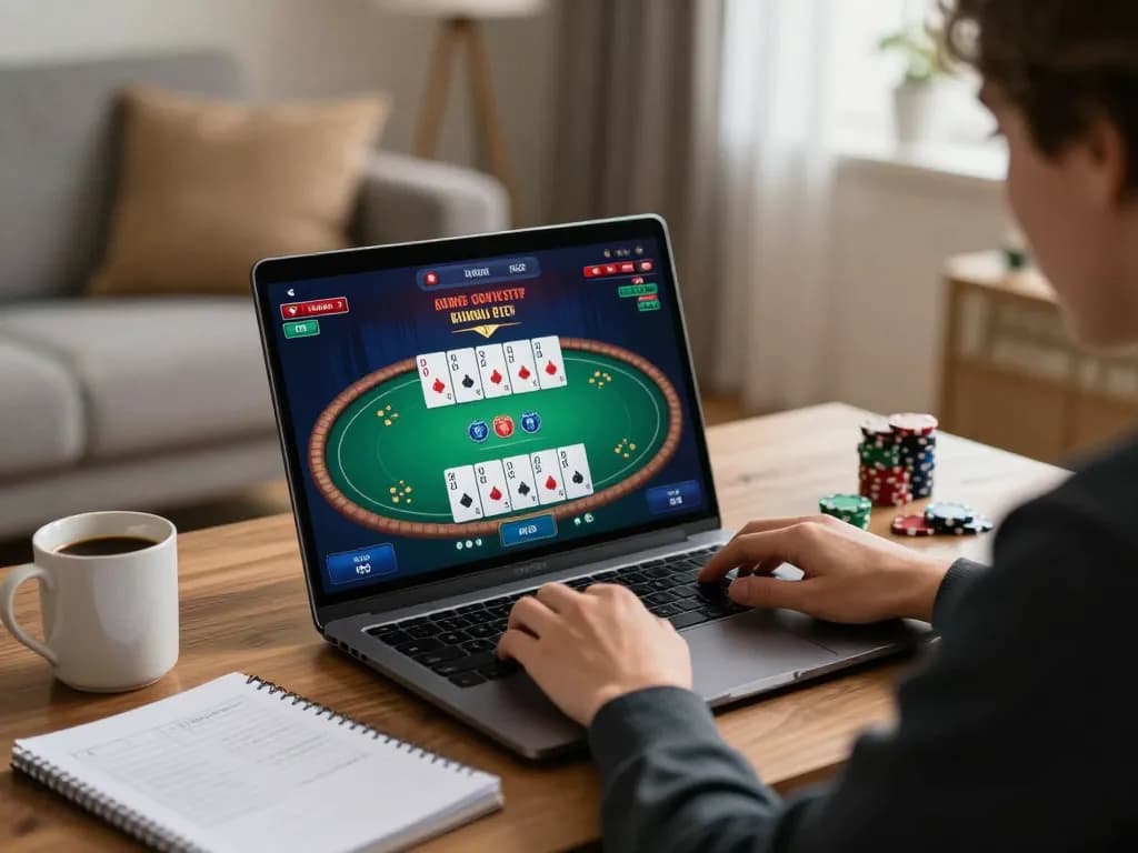 Engaging in online casino gaming at home with 58wiin platform interface displayed, highlighting strategic play.