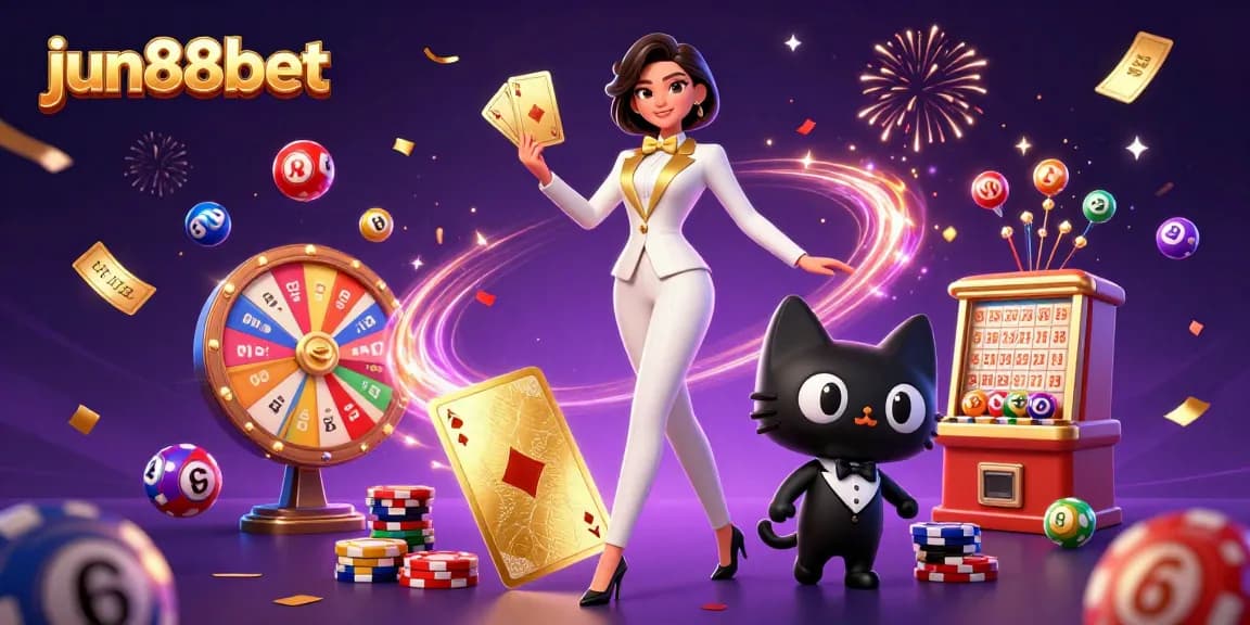 Experience the thrill of winning with jun88bet's vibrant lottery and gaming celebration illustration.