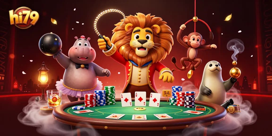 Experience thrilling gameplay at hi79 with dynamic 3D casino illustration featuring engaging characters and poker elements.