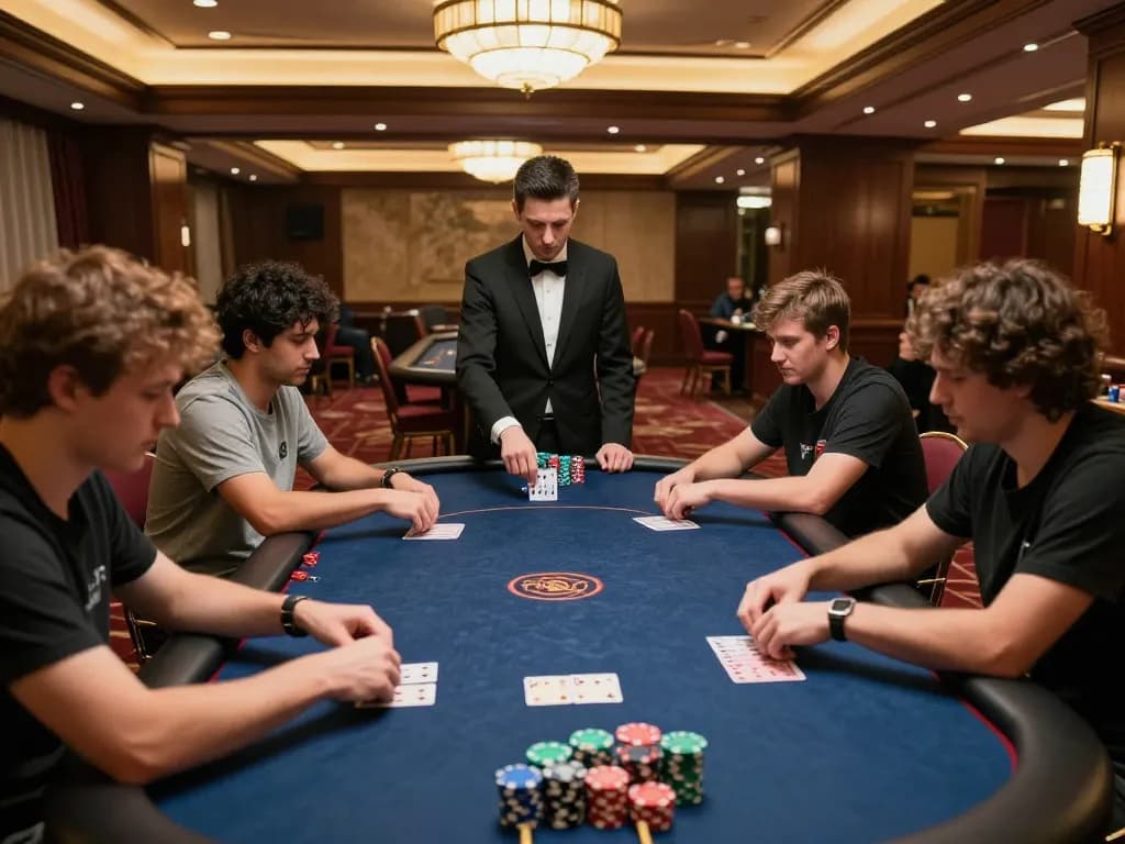 Engaging poker players strategizing to win with sun win during a vibrant casino game.