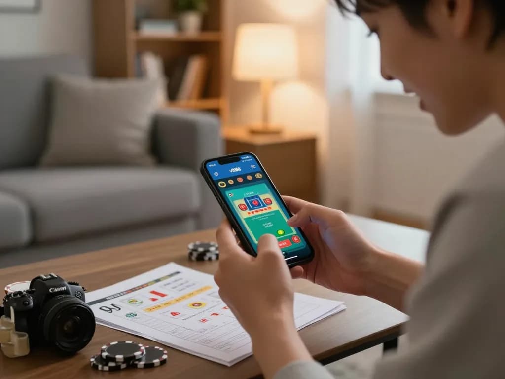 Engaging with vb88 mobile casino app on smartphone while enjoying a cozy home setup.