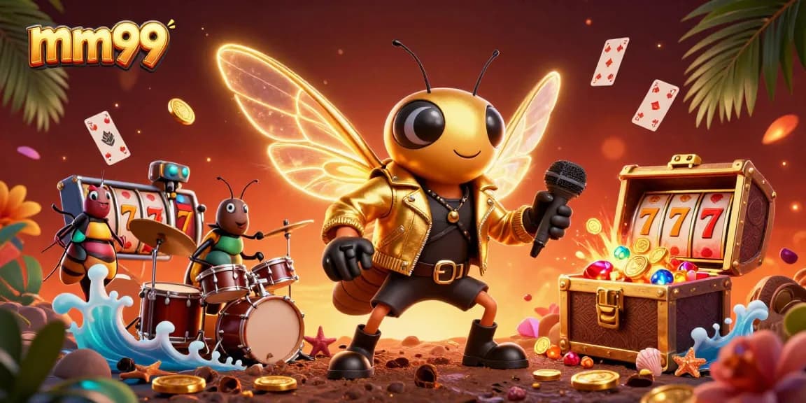 Experience excitement at mm99 as the cicada rock star and friends celebrate with dazzling casino elements.