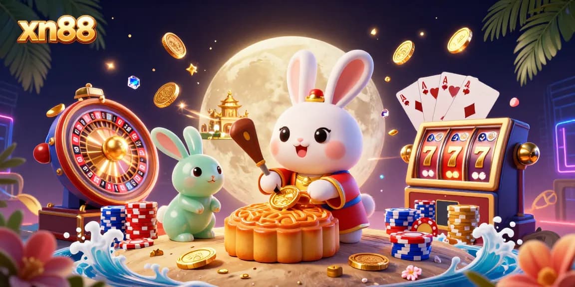 Experience xN88's gaming excitement with an engaging 3D illustration highlighting vibrant slot reels.