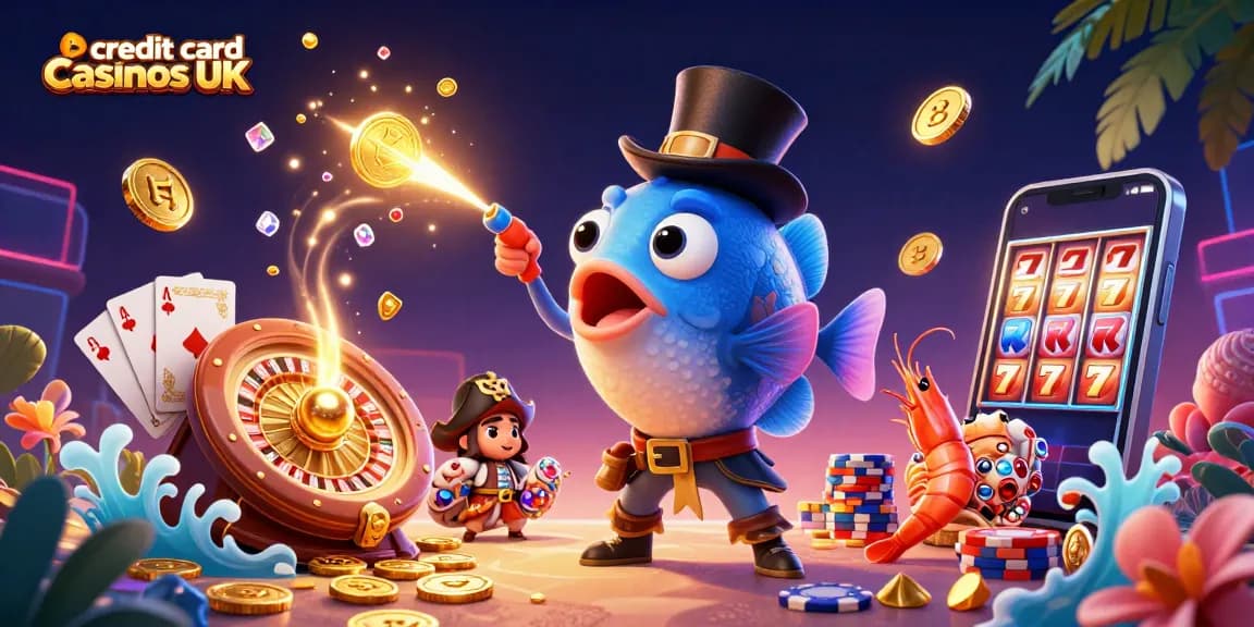 Engage with top credit card casinos UK showcasing animated characters and vibrant gambling elements.