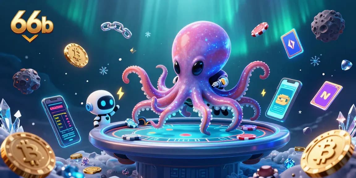 Experience thrilling gaming action with the vibrant 66b casino scene featuring a 3D alien octopus.