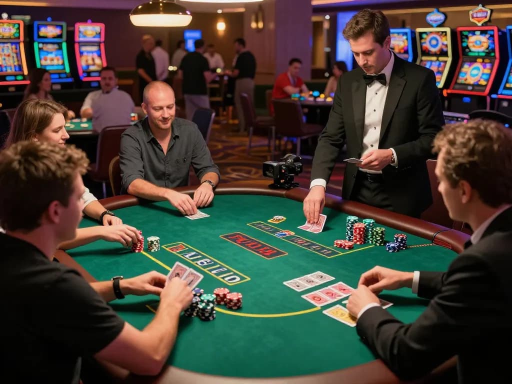 Players competing intensely in blackjack at New PK Luck Casino, showcasing strategic betting.