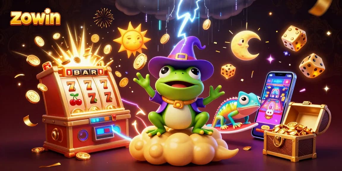 Play exciting games at zowin, experiencing a vibrant gold coin storm and dynamic casino elements.