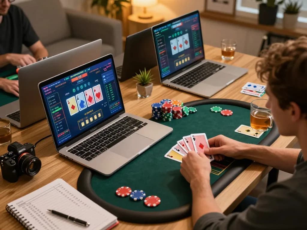 Engaged player strategizing in a DH88 online poker game with colorful chips and cards visible
