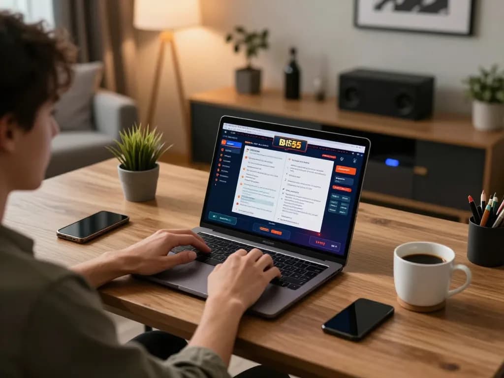 Engaging in poker gameplay on bl555 website from a stylish home office setup