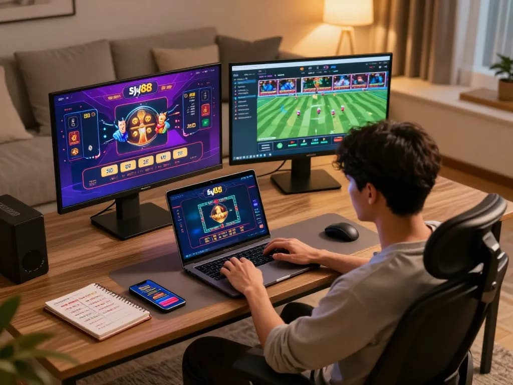 Enjoying immersive gameplay on sky88 casino platform while engaged in responsible gambling practices.