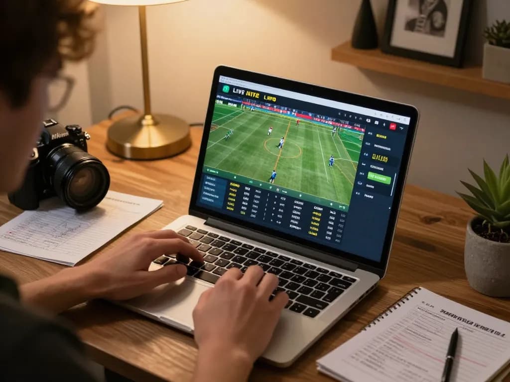 Engaging in strategic sports betting on tip88 app while using modern laptop.