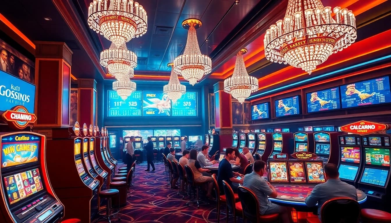 Exciting ku11 casino gaming scene with elegant decor and vibrant players engaged in games.