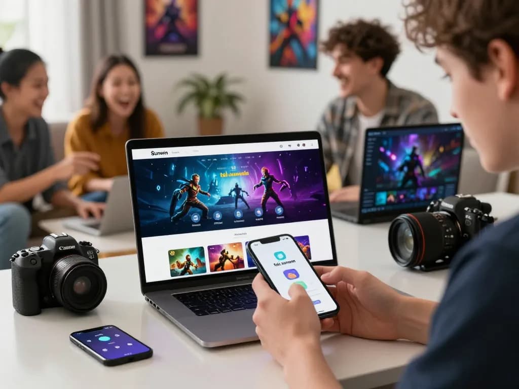 Engaging scene of a user interacting with the tải sunwin app on a smartphone, surrounded by vibrant game icons.