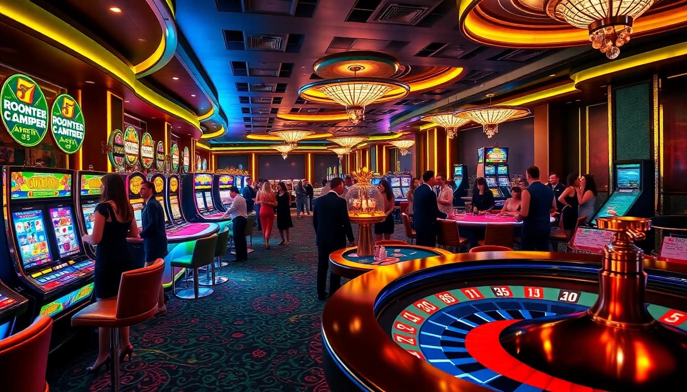 SODO66 casino scene with lively players at poker tables and slot machines.