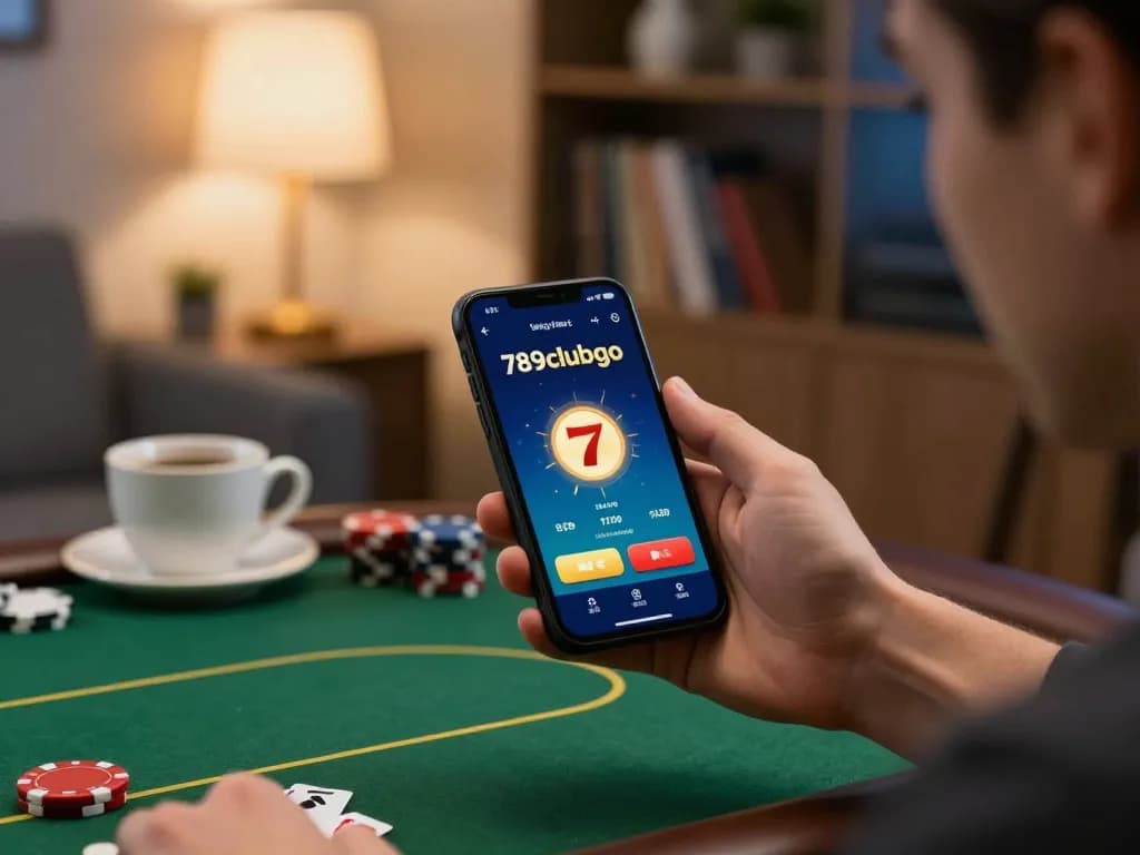 Experience thrilling virtual poker gameplay with 789clubgo app in a cozy home setting.