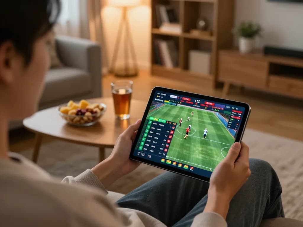 PH22 user placing bets on tablet in cozy home environment, enjoying online gaming experience