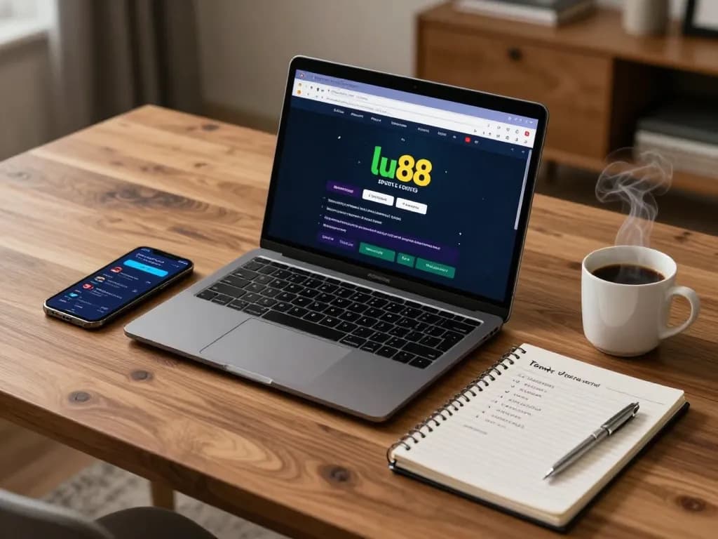 Engaging online betting setup on lu88 sports app with a sleek laptop and smartphone.