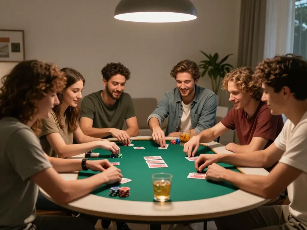 CakhiaTV poker players engaging in a lively game at home enjoying friendly competition and strategy.