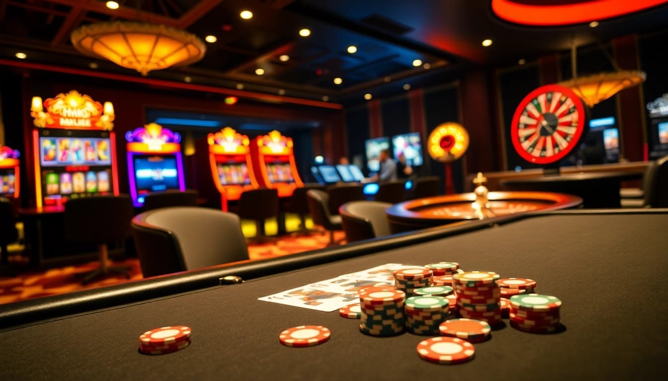 Players engaging in thrilling poker at HM88's luxurious casino gaming table.