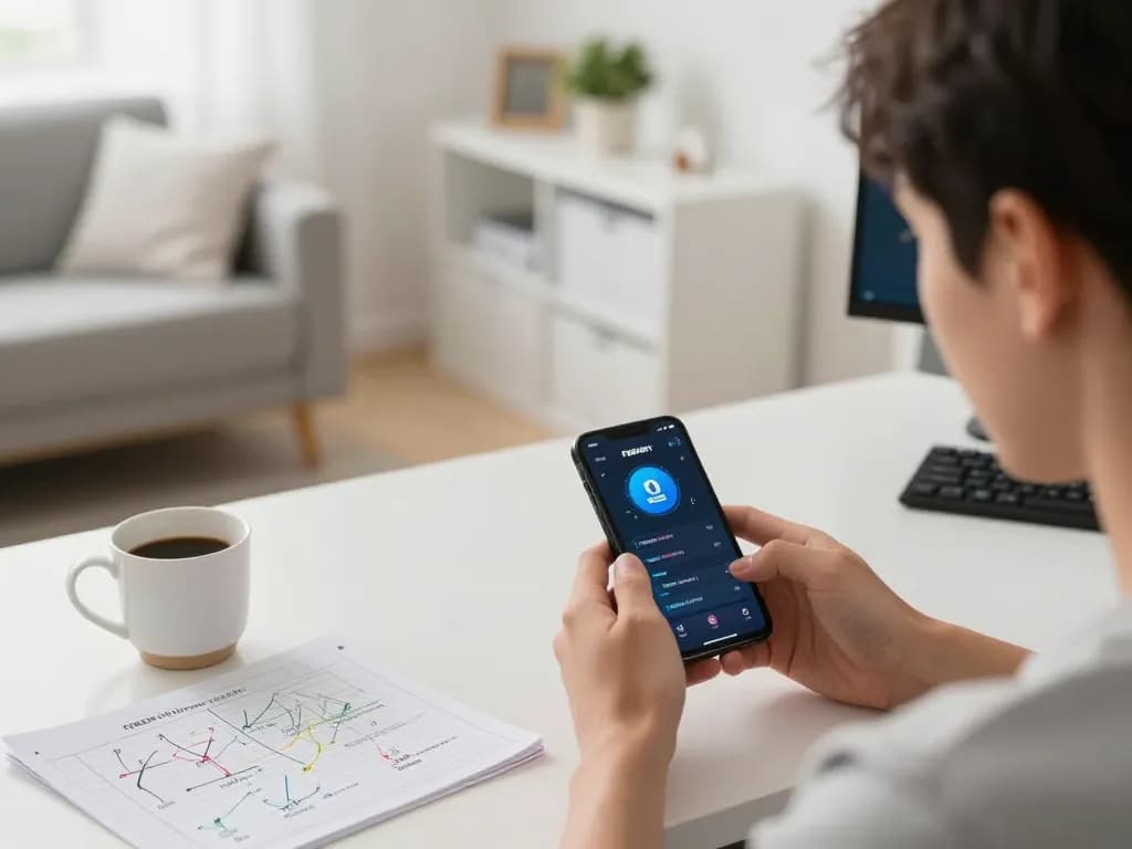 Engaging gameplay on F8BET mobile app highlights strategic betting choices in a cozy home office.