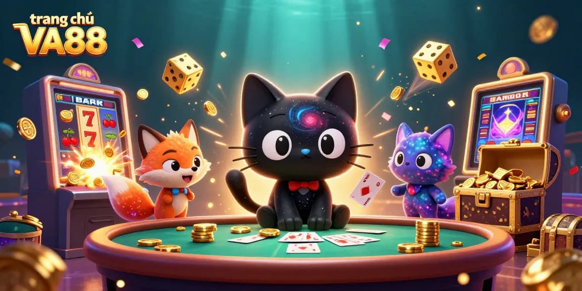 Experience the thrill of gaming at trang chủ VA88 with a whimsical cosmic casino adventure illustration.
