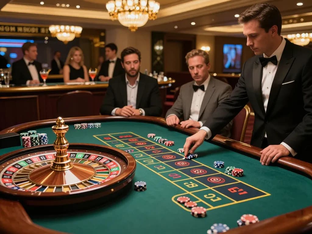 FC88 players placing bets on roulette table in upscale casino atmosphere