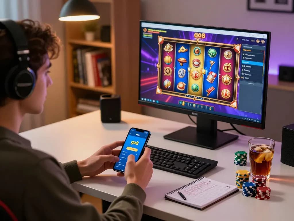 Engaging with the go8 app for exciting online gaming experience at home with strategic notes and colorful chips.