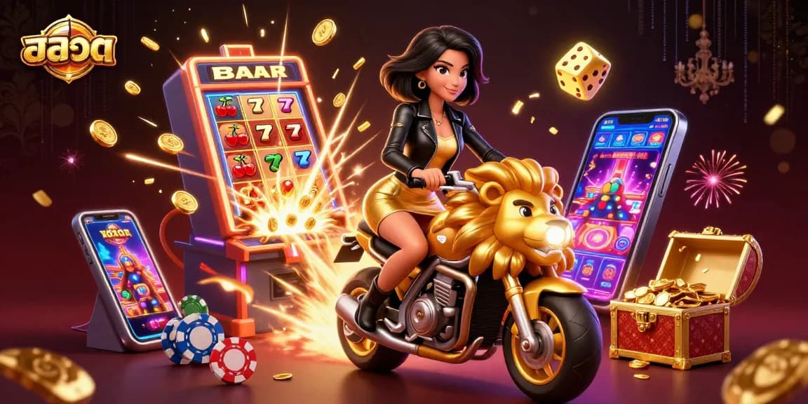 Spin the reels with สล็อต excitement in a vibrant 3D casino illustration packed with action.