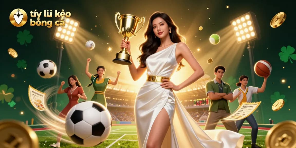 Bet on tỷ lệ kèo bóng đá with a stunning trophy, showcasing sports betting elements in vibrant detail