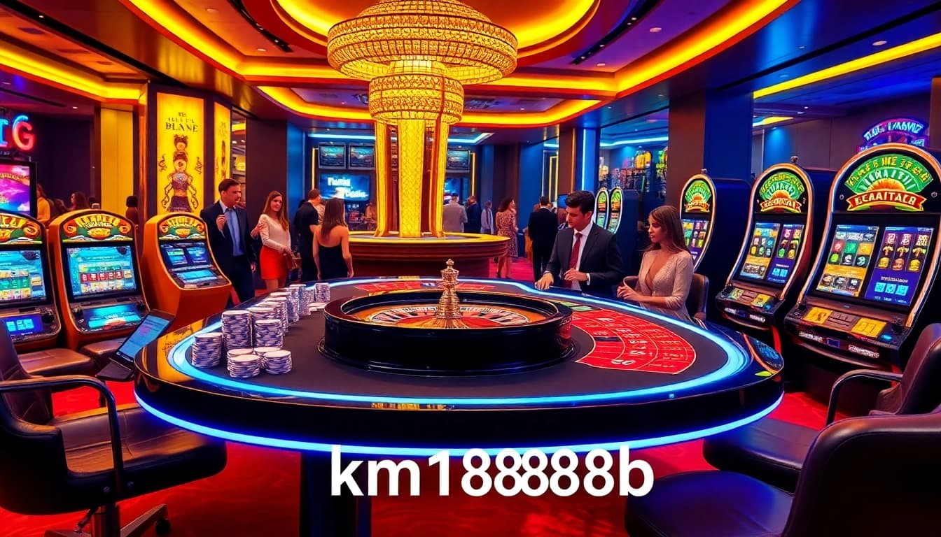 Experience thrilling gameplay at km1888b with vibrant casino tables and excited players.