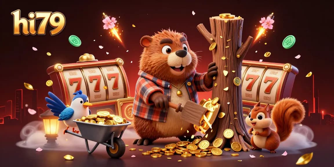 Experience the thrill of hi79 slots with vibrant characters and gold coins raining down, representing exciting gameplay.