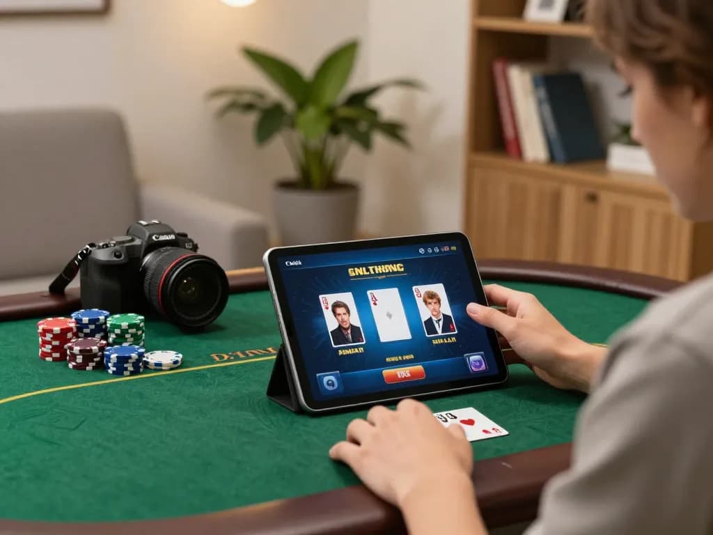 Play poker with da ga88 on your tablet in a cozy home setting, surrounded by a stylish decor.