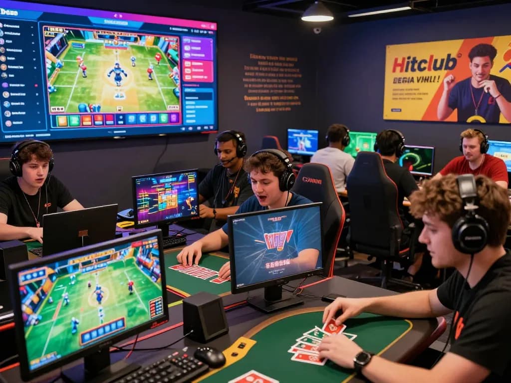 Exciting online gaming experience showcasing players enjoying hitclub's diverse games and vibrant atmosphere