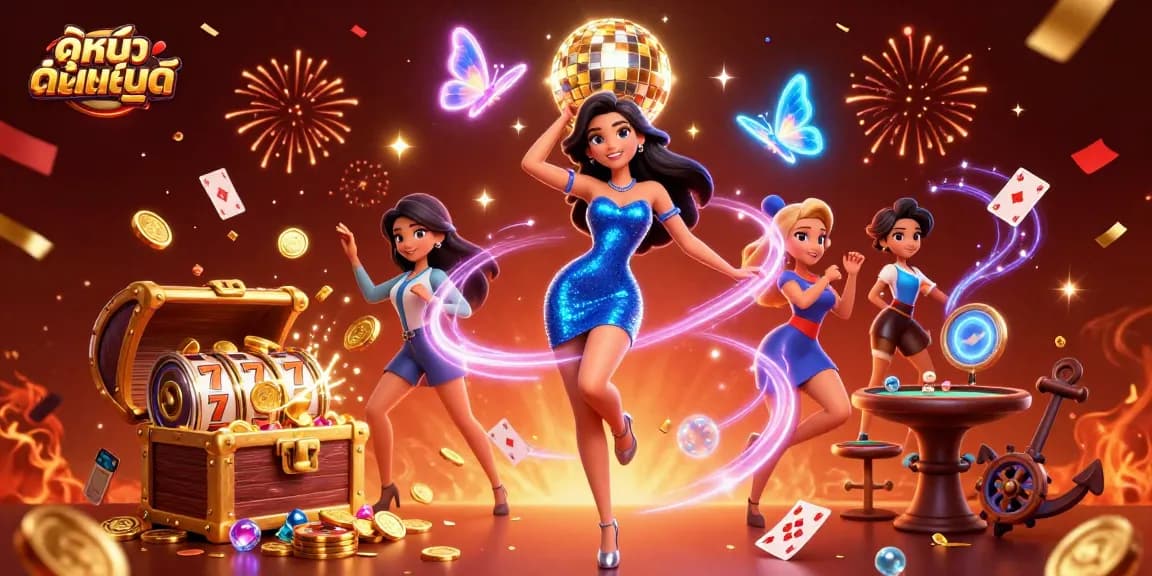 Engage in ดูหนังออนไลน์ experiences with vibrant casino-themed visuals showcasing celebratory moments.