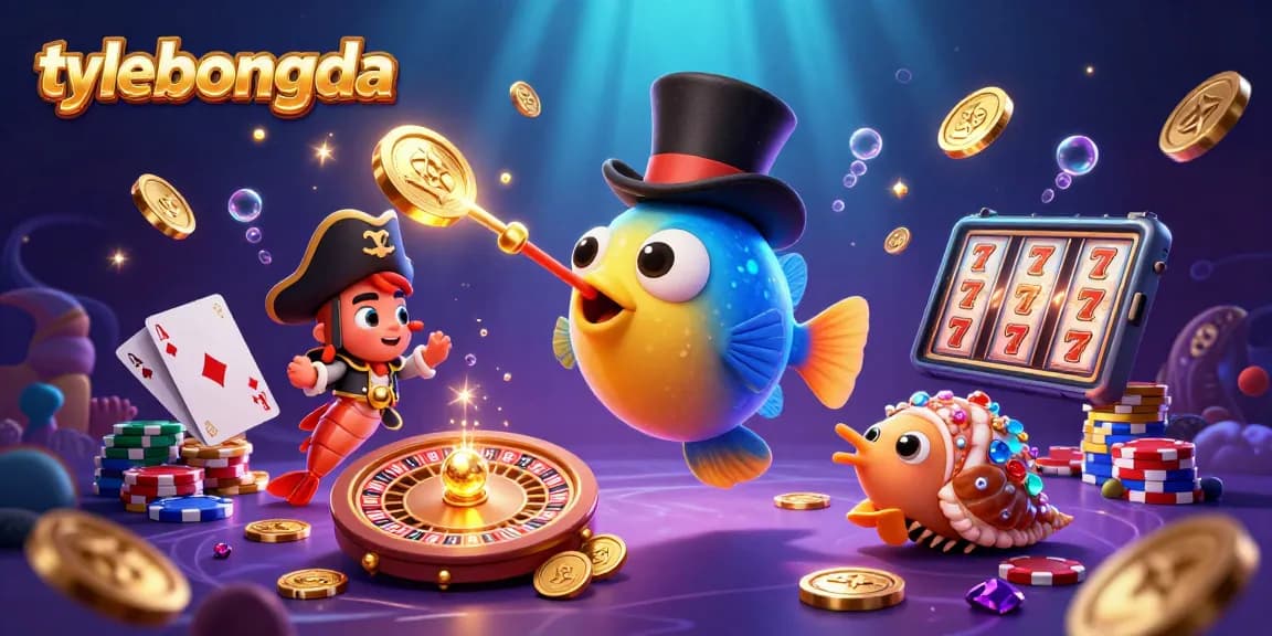 Engage in thrilling betting action at TYLEBONGDA with vibrant underwater casino characters and shimmering treasures.