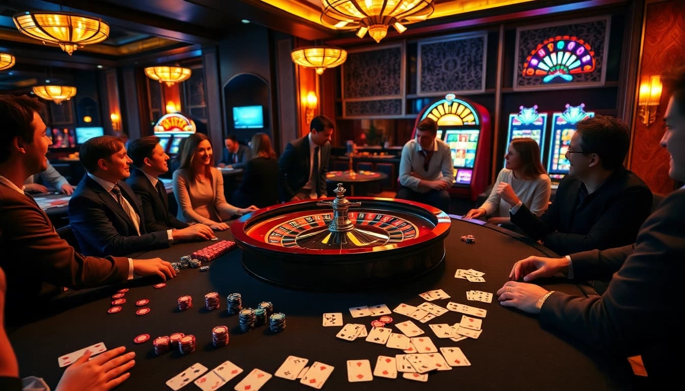 Engage in an exhilarating casino experience with BDTK66-themed poker chips and cards on display.