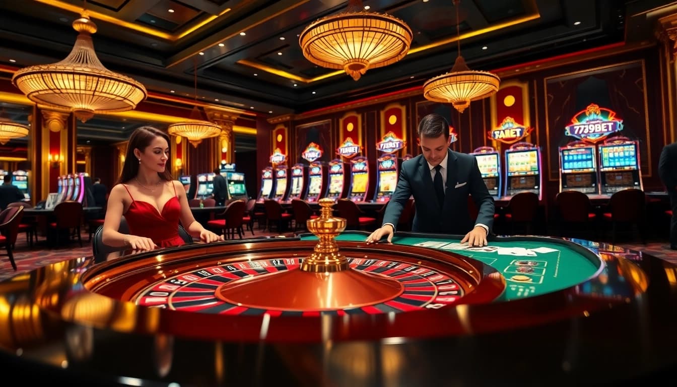 Exciting players placing bets at a luxury casino featuring 789BET elements.