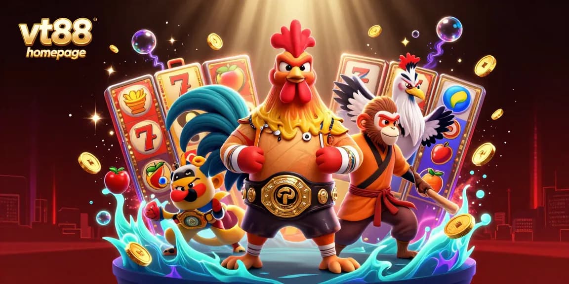 Engage with the exciting vt88 homepage featuring dynamic characters and vibrant casino elements illuminating the space.