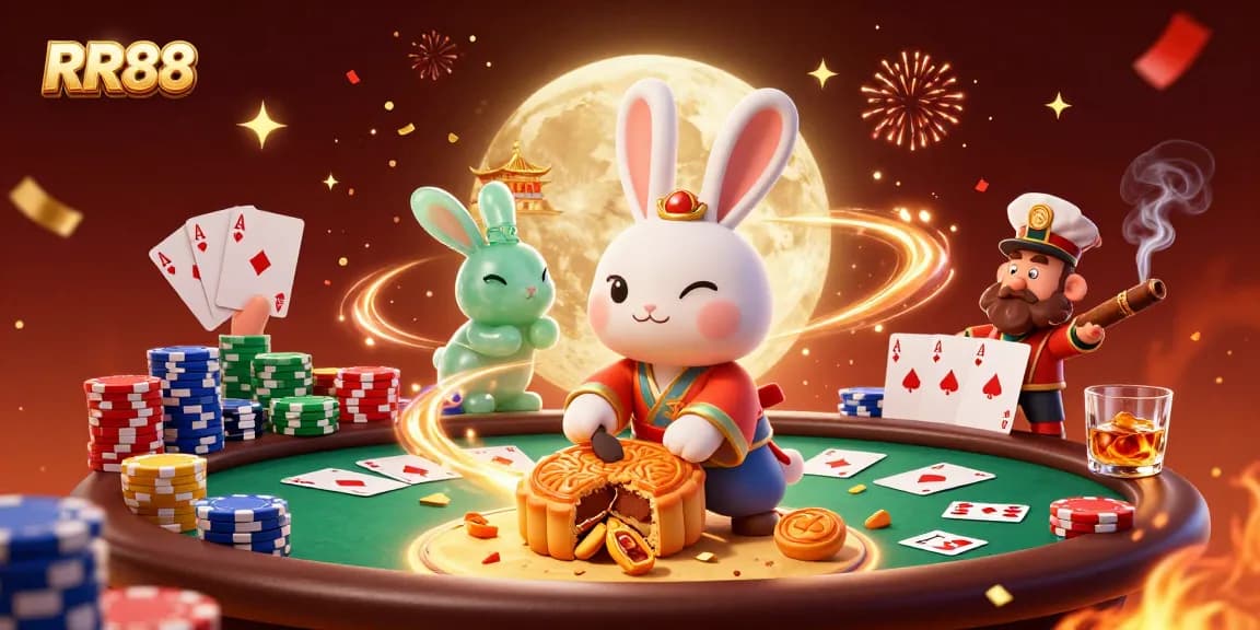 Engage with RR88's vibrant online casino world through a whimsical illustrated scene.